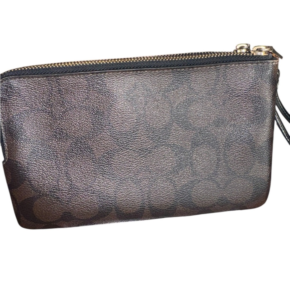 Coach double zip wristlet in brown and black signature coated canvas and leather - Picture 5 of 9